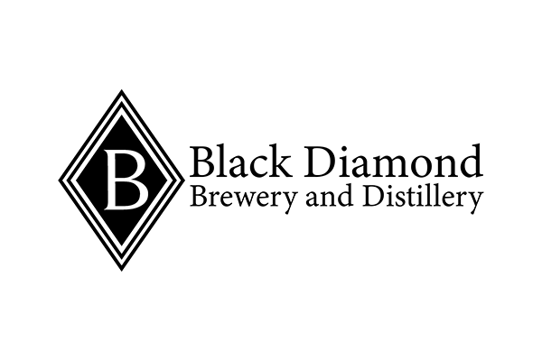 Logo for Black Diamond Brewery and Distillery, featuring a large stylized B inside a diamond shape on the left, with the company name in bold black text on the right. The background is light gray.