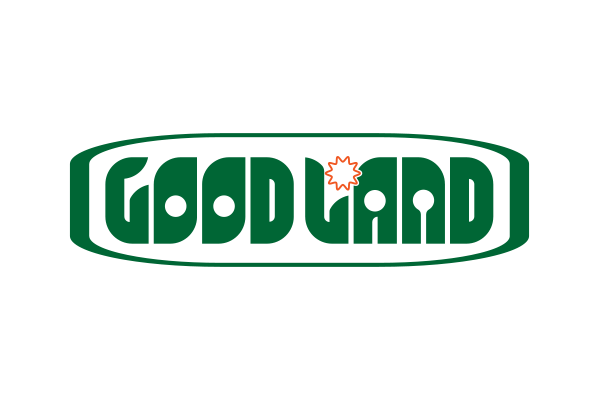 Stylized green text logo that reads GOODLAND inside a rounded rectangle, with the letter O resembling a sunburst and the second A featuring a small circle at its peak.