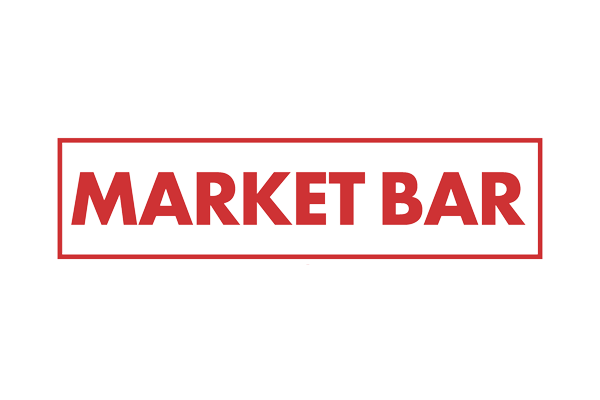 A white background with the words MARKET BAR in bold, red, uppercase letters, centered inside a red rectangular border.